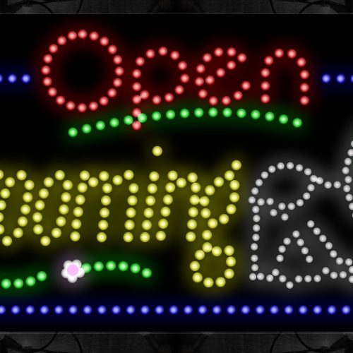 Open Grooming With Blue Border With Logo And Green Lines LED Bulb