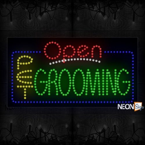 Open Pet Grooming With Blue Border And White Line LED Bulb