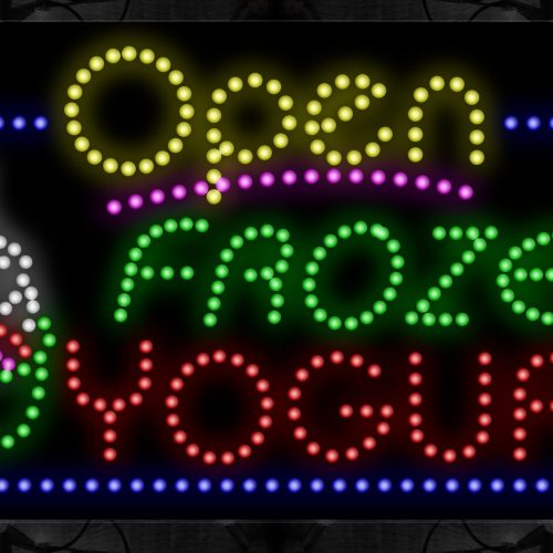 Open Frozen Yogurt With Blue Border And Logo LED Bulb