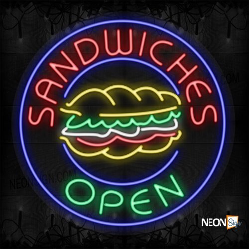 Sandwiches Open with sandwich logo and blue circle border LED Flex
