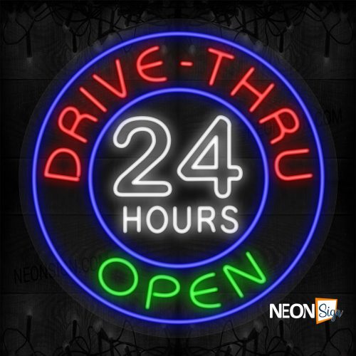 Drive-Thru 24 Hours Open with Blue Border LED Flex