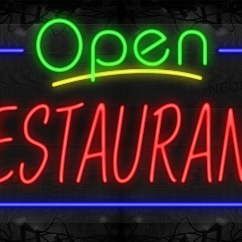 Open Restaurant with Blue Border LED Flex Sign