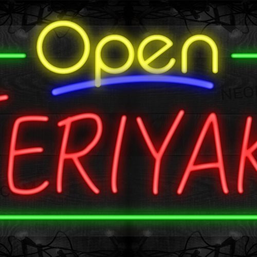 Open Teriyaki with Green Border LED Flex Sign