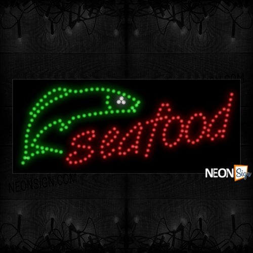 Seafood With Fish Logo in green and red LED Bulb