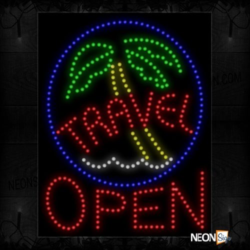 Travel Open With Coconut Tree In Round Border LED Bulb