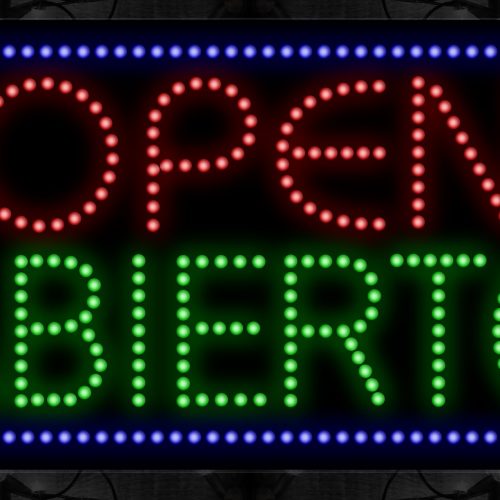 Open Abierto With Blue Border LED Bulb