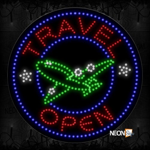 Travel Open With Airplane And Two Stars In Double Circle Border LED Bulb