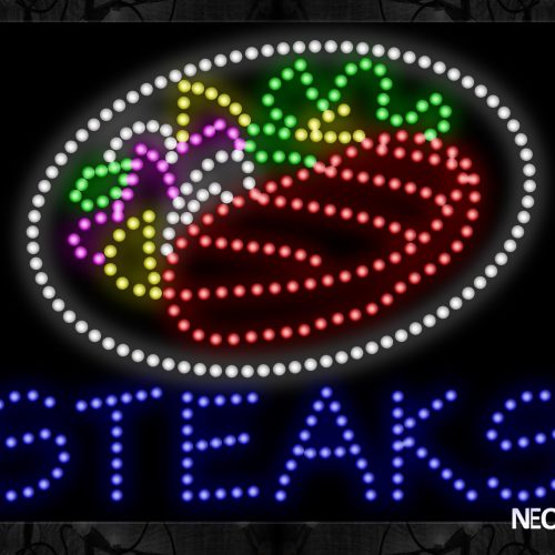 Steaks With Steak Meal Image Blue Border LED Bulb