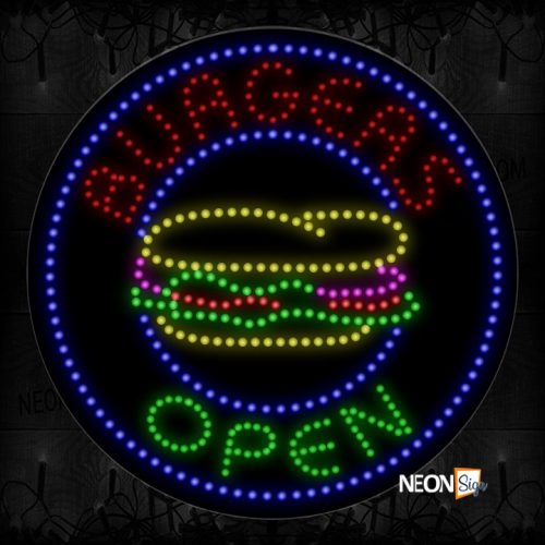 Burgers Open With Burger Encircled Within Blue Border LED Bulb