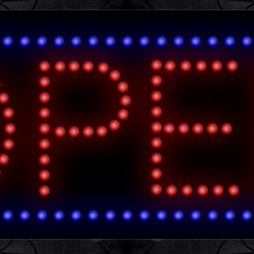 Open In Red With Blue Border LED Bulb