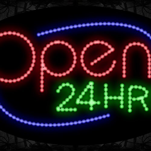 Open 24 Hours With Blue Arc Border LED Bulb