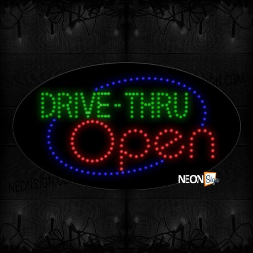 Drive-Thru Open With Blue Oval LED Bulb
