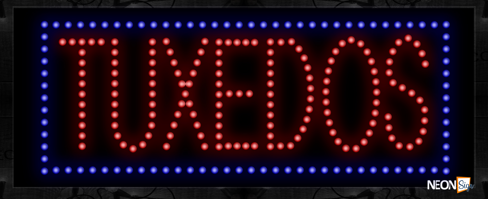Image of Tuxedo Rental in red and blue LED Bulb