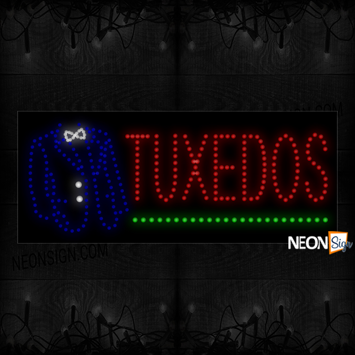 Image of Tuxedos In Red With Logo And Green Line LED Bulb