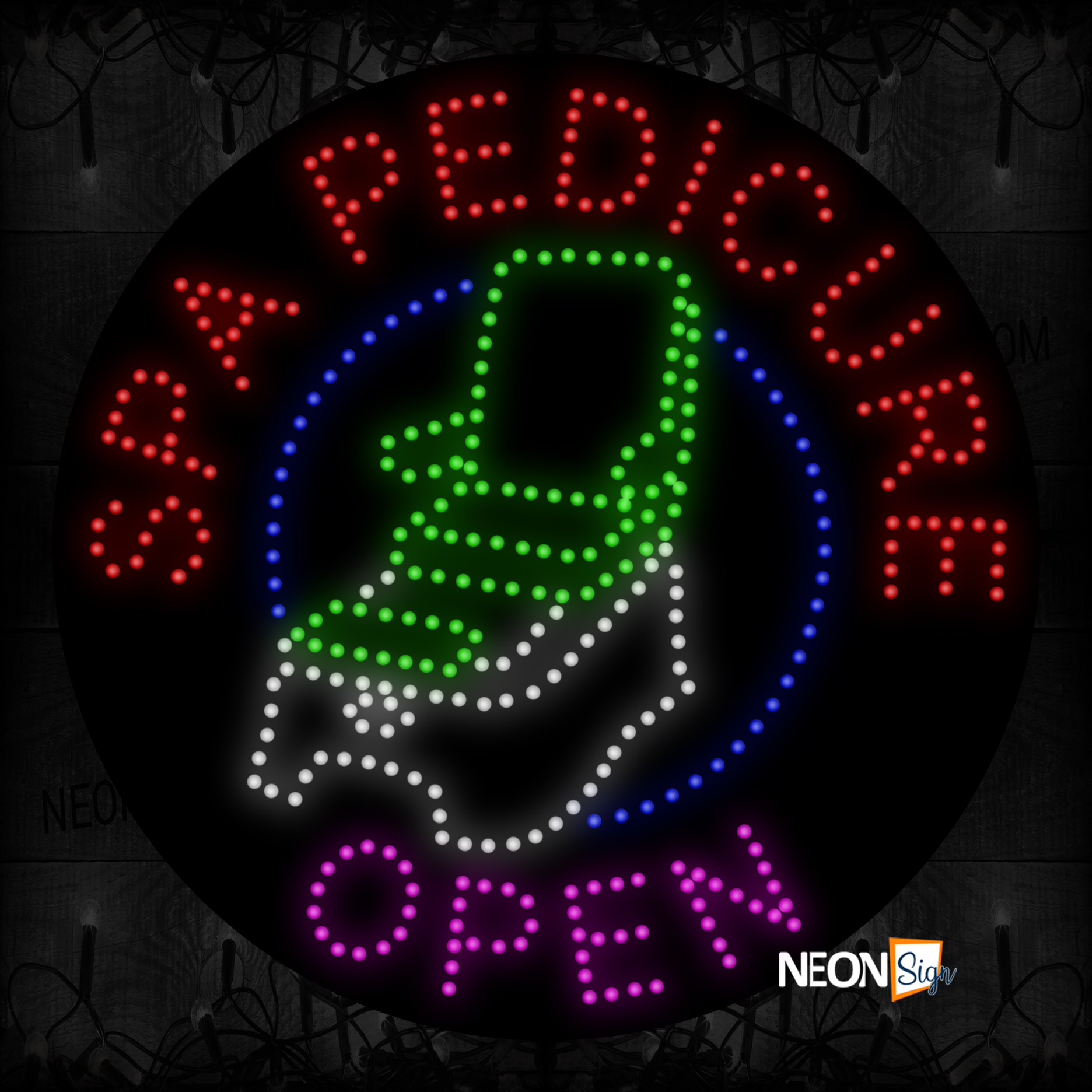 Image of Round 'Spa Pedicure Open' With Image LED Bulb
