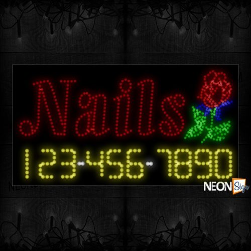 Image of Nails (Double-Stroke) W/ Flower Image And Phone Number LED Bulb