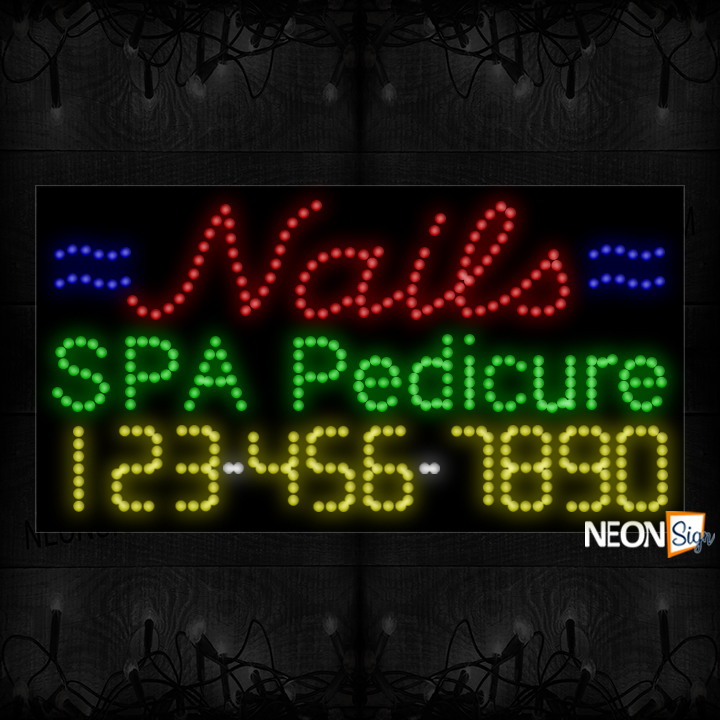 Image of Nails Spa Pedicure And Phone Number With Blue Lines LED Bulb