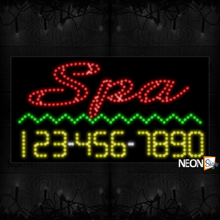 Image of Spa (Double-Stroke) With Zigzag Lines And Phone Number LED Bulb