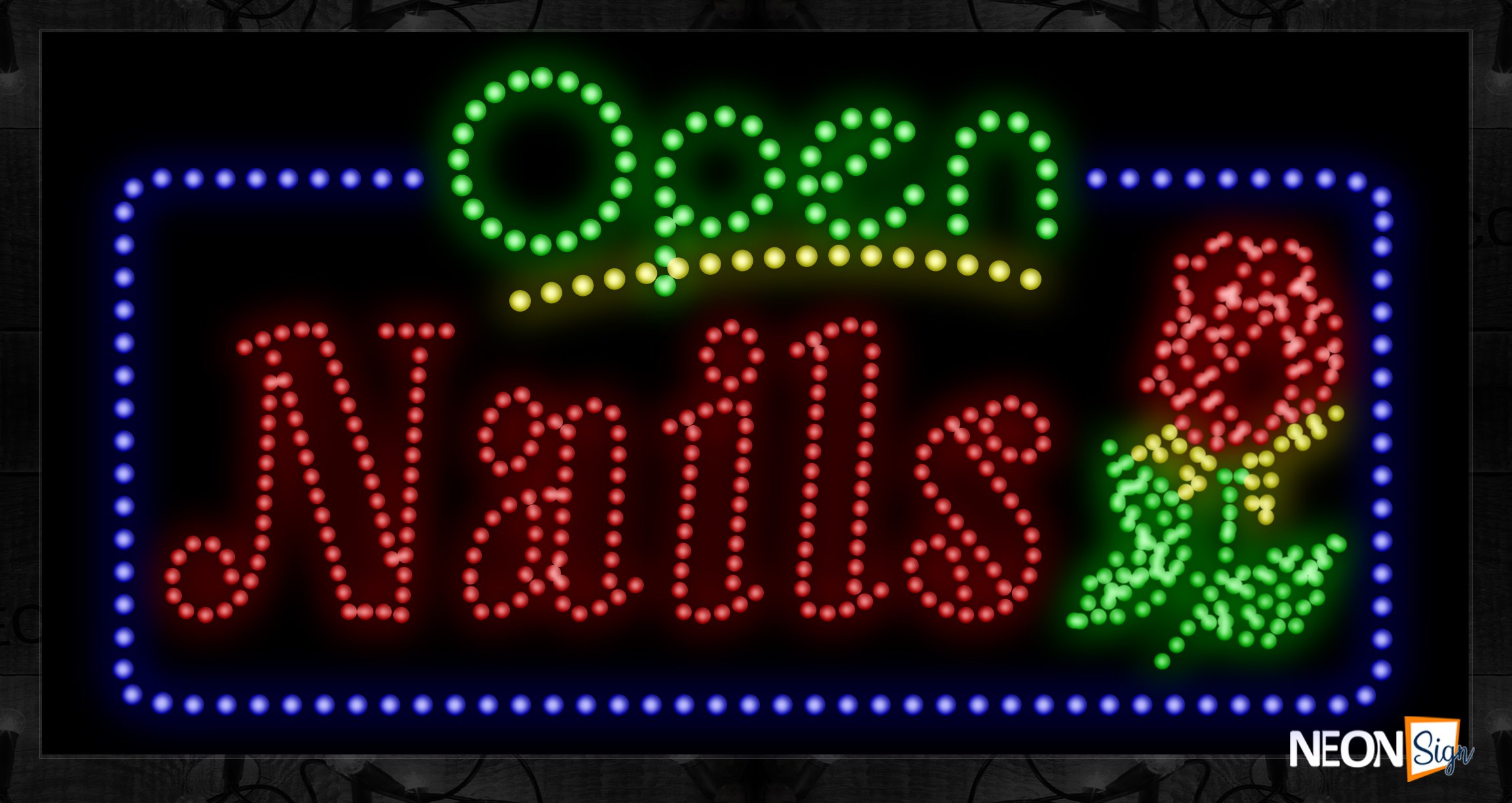 Image of Open Nails With Blue Border And Rose Logo LED Bulb