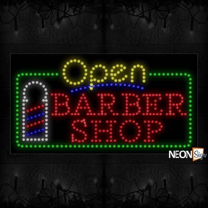 Image of Open Barber Shop With Green Border And Logo LED Bulb